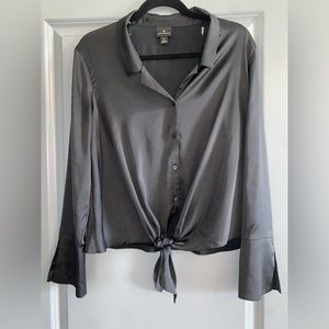 JCPenny Worthington Silk Long Sleeve Blouse | Tie Front | Black | Size Small